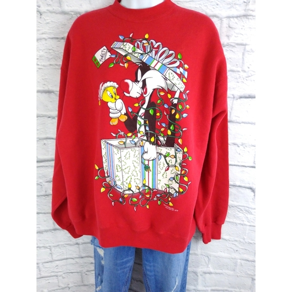 Warner Bros. Tops - Vintage 90's Looney Tunes Christmas Sweatshirt XL